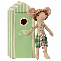 Maileg Beach Cabin Mouse Dad in Green Cabana